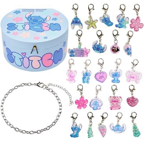 Get Trend Disney Stitch Calendario Avvento 2025 per Ragazza, Gioielli Natale Conto Alla Rovescia Calendari con Braccialetti e Charms, Regalo Bambina (Blu Stitch)