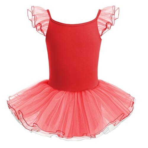 HIPPOSEUS Ragazza Vestito da Balletto Tutu Body Danza Bambina Classica Balletto Abito Manica Corta,Y-04WDM-Rosso,6-8anni