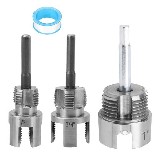 3 Pezzi di Utensili per Filettatura Tubi, Tagliafili Interno ed Esterno Integrato a Doppia Funzione Tubi in PVC/Plastica da 1/2, 3/4 e 1 Pollice con Cinghia Materie Prime per Trapani Elettrici