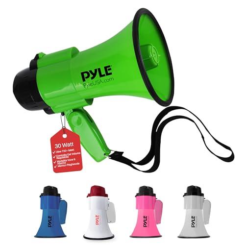 Pyle Megafono a Batteria con Sirena, Megafono Portatile 30 Watt, Microfono, 2 Modalità, Suono PA, Manico Pieghevole, per Cheerleading e Polizia, Verde