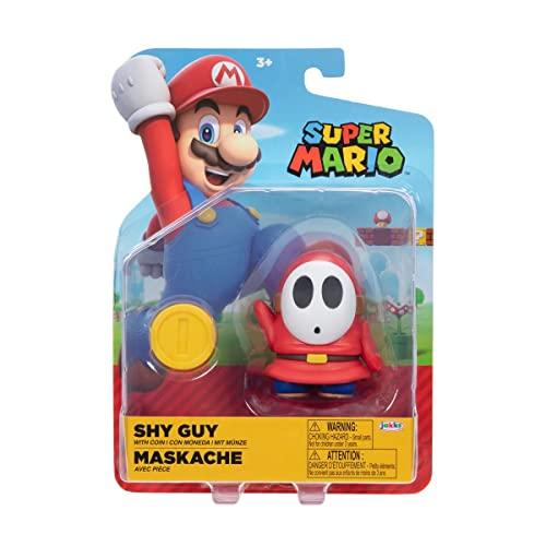 World of Nintendo Super Mario - Statuetta snodata 10,2 cm + accessorio - Shy Guy + pezzo