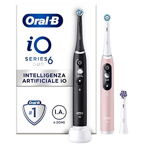 Oral-B Spazzolino Elettrico Ricaricabile iO 6 Nero e Rosa, 2 Spazzolino Elettrico Oral B, 3 Testine Di Ricambio, Confezione Doppia, Pulizia Denti Efficace