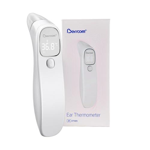Berrcom Termometro Fronte e Orecchio Termometro Febbre Infrarossi Senza Contatto Termometro Neonato Digitale con Lettura Istantanea, Interruttore °C/°F, Allarme Febbre