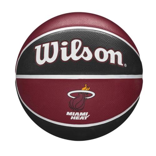 Wilson Pallone da Basket NBA TEAM TRIBUTE BSKT, Utilizzo Outdoor, Gomma, Misura 7, Rosso Scuro/Nero (Miami Heat)