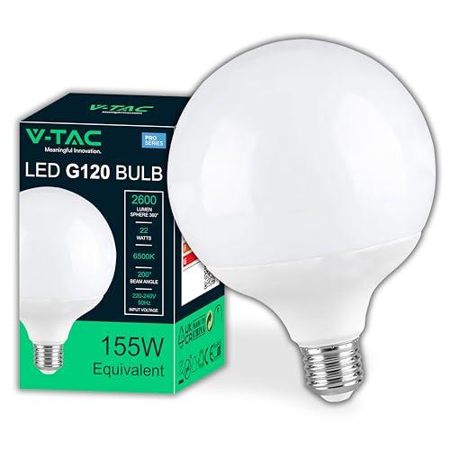 V-TAC Lampadina LED Globo 22W (Equivalenti a 155W) G120 - Attacco E27-2600 Lumen - Lampadina LED Massima Efficienza e Risparmio Energetico - Luce 6500K Bianca Fredda