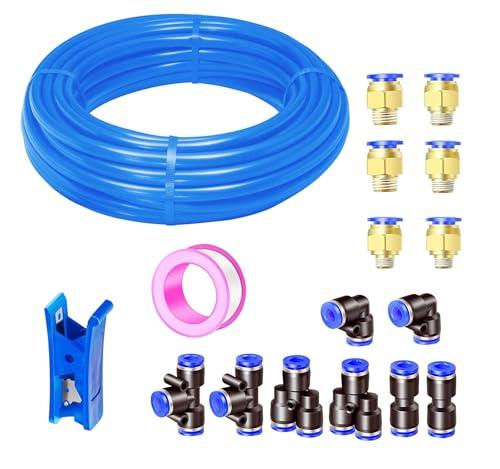 HAXIHA 10 Metri Tubo per Aria Poliuretano Blu,12mm Diametro Esterno 8mm Diametro Interno Tubo Pneumatico per Aria Compressa,Pneumatico Flessibile 32.8ft con 14 Pcs Attacchi Rapidi