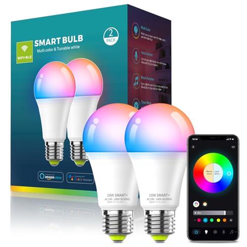 Oumida Lampadine LED Alexa Inteligente WiFi, E27, Dimmerabile Lampadina Smart 10W 1000ML (Equivalente 60W), RGB & 2700K-6500K bianco freddo caldo, compatibile con Alexa/Google Home