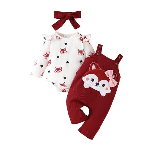 UUAISSO Vestiti per Neonate Top Floreali Tuta Orso Salopette Regolabile Tuta Set di Abiti vino rosso 3-6 mesi