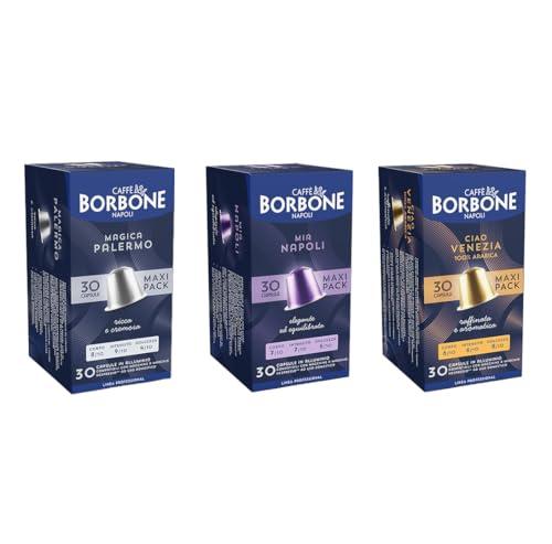 Caffè Borbone Kit Degustazione 90 Capsule ALLUMINIO: 30 Mia Napoli, 30 Ciao Venezia, 30 Magica Palermo, (3 confezioni da 30), Compatibili con le Macchine ad uso domestico Nespresso®*