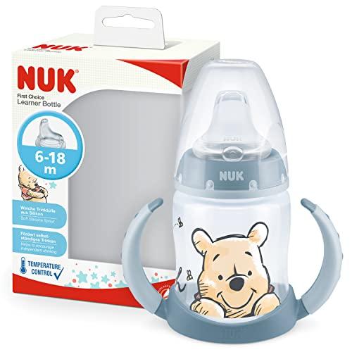 NUK First Choice bicchiere antigoccia | 6-18 mesi | Beccuccio in silicone a prova di perdite | Sfiato Anti-Colica | Temperature Control | Senza BPA | 150ml | Disney Winnie the Pooh (blu)