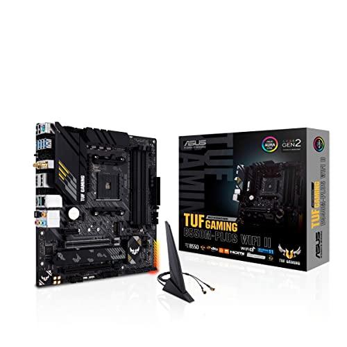 ASUS TUF Gaming B550M-PLUS WiFi II, Scheda Madre Gaming AMD microATX, Socket AM4, DDR4, PCI 4.0, LAN Realtek 2.5Gb, WiFi 6 (802.11ax), 2 M.2, 4 SATA 6GB/s, 2 USB 3.2 Gen 2, Aura Sync RGB, Nero