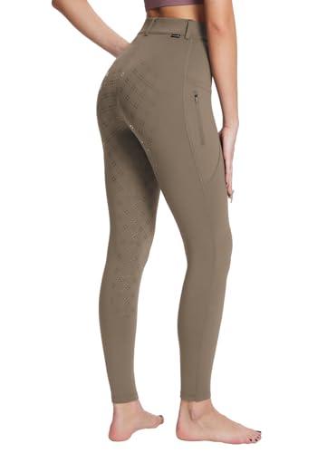 baleaf Pantaloni da Equitazione Invernali da Donna, in Pile, con Chiusura Lampo Marrone L