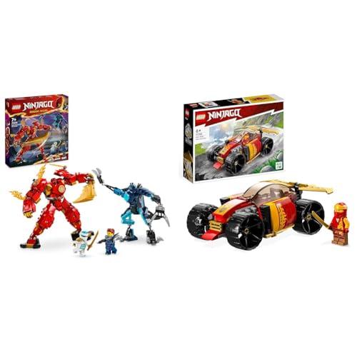 LEGO NINJAGO Mech Elemento Fuoco di Kai, Giochi d'Azione per Bambini e Bambine da 7 Anni & NINJAGO Auto da Corsa Ninja di Kai - EVOLUTION, Set 2in1 con Macchina Giocattolo e Fuoristrada