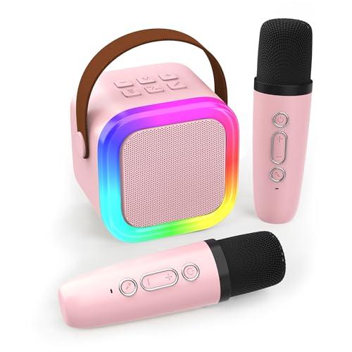 Koolcover Mini macchina per karaoke per bambini e adulti, altoparlante Bluetooth portatile con 2 microfoni wireless, giocattoli regalo di compleanno per ragazze dai 4, 5, 6, 7, 8, 9, 10 + feste in