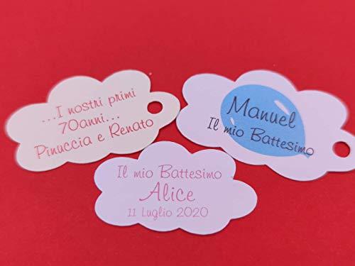 ArtigianeriA - Set di 20 (o più) ETICHETTE personalizzate a forma di NUVOLA per BOMBONIERE fai da te