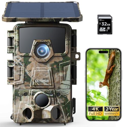 CEYOMUR 4K UHD Fototrappola Solare, Wifi 6 Fototrappola Notturna con Batteria Ricaricabile da 5200mAh, Fotocamera Caccia con Angolo di Rilevamento 120° Impermeabile IP66 Scheda SD da 32GB