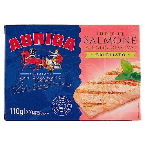 Filetti di salmone grigliato all'olio di oliva Auriga Selezione San Cusumano. Cotti a vapore.