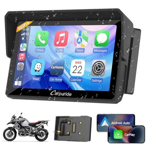 Carpuride W502PRO B per Moto B.-M-.W CarPlay e Android Auto e Doppio Bluetooth, Navigatore Moto Impermeabile da 5 pollici, condivisione di musica, Interfono, EQ, Sensore di Luce, Bussola, Barometro