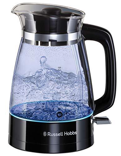 Russell Hobbs Bollitore Elettrico - Design in Vetro; 1,7L, 2400W - Illuminazione a Led; Funzione di Ebollizione Rapida, Filtro Anticalcare, Base in Acciaio Inox, Design Classico, 26080-70