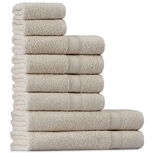 Tuiste Set Asciugamani Bagno Beige, Hotel, Cotone, 2 Telo Doccia 70x140cm + 4 Asciugamani 50x90cm + 2 Asciugamani Ospiti 30x50cm, Asciugamani Bagno Viso e Bidet, Morbidi, Assorbenti