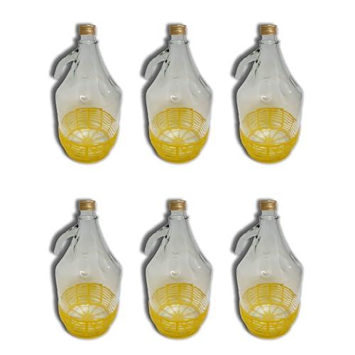 FERROELETTRA Damigiana Vetro 5 Litri - Bottiglione con Chiusura a Vite Dama Bottiglie Vetro per Olio - Contenitore Olio 5 Litri - Damigiane Vetro e Bottiglioni adatte per Prodotti Alimentari, 6 Pezzi