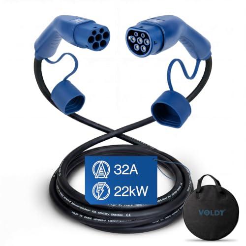 VOLDT Cavo di ricarica tipo 2, 22 kW, 32 A, 3 fasi, per veicoli elettrici EV PHEV, tipo 2 a tipo 2, modalità 3, cavo di ricarica, adatto per modelli S/X/Y/3, ID.4, E-Tron, e-208, I4, IX1, Zoe ecc