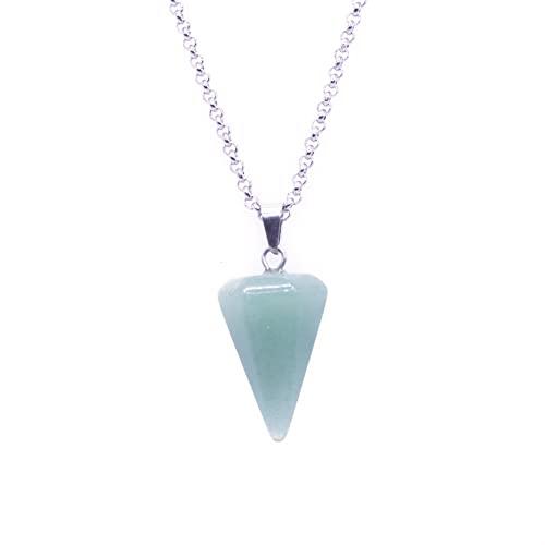 NILUXE DESIGN - Pendente Pendolo Pietra Naturale Catena In Acciaio Inossidabile – Collana Pendolo Pietra Energetica Pietra Semipreziosa Pietra Curativa – Pendente Punta Pietra(Avventurina verde)