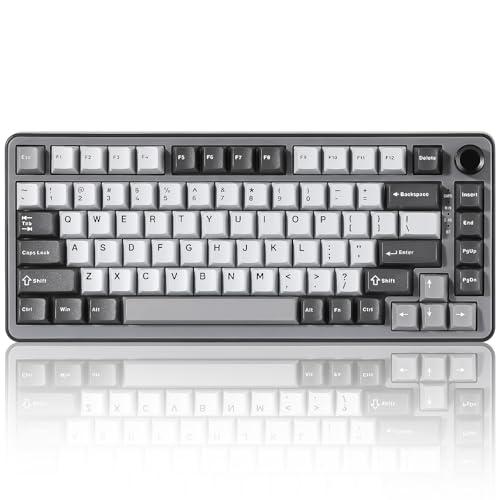 YUNZII B75 PRO Tastiera Meccanica Senza Fili, 75% Gaming Keyboard Guarnizione Hot Swap Custom Con Manopola, Pre-lubrificato Interruttori RGB, BT/Tipo-C/2.4G (Dark Grey, Milk Switch)