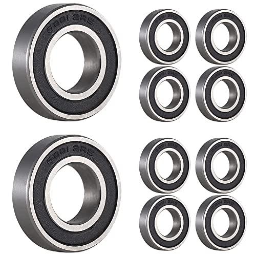 [10 Pcs] 6001-2RS Deep Groove Ball Bearings, Single Rubber Sealed Ball Bearings, adatto per pattinaggio, attrezzature domestiche, industriali (12 x 28 x 8 mm)