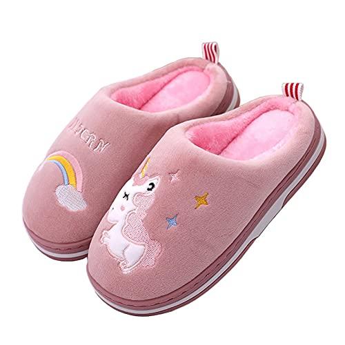 Pantofole Bambina Inverno Caldo Peluche Pantofole da Casa Antiscivolo Morbido Pantofole Cartoon Home Scarpe da Unicorno Rosa Rosso, Taglia 25/26 EU=26/27 CN