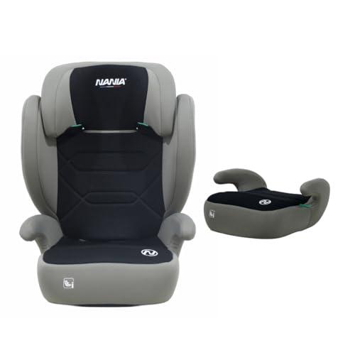 NANIA Belem 2 in 1 Seggiolino auto, i-Size, Gruppo 2/3 100-150 cm, da 3,5 a 12 anni, da 15 a 36 kg, cintura di sicurezza a 3 punti, Protezioni laterali-Poggiatesta Regolabile 9 Posizioni-Nero