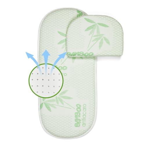 EPSELIA Materassino in BAMBU' BIO per Carrozzina Navicella Completo di Guanciale, Certificazione Antisoffoco EN16890:2017, Struttura con Fori di Traspirazione Antiacaro, Certipur™ Oeko-Tex®