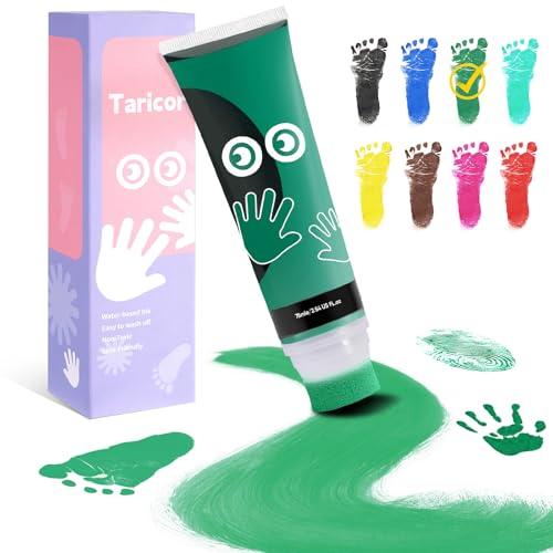 Taricor 75ml Impronta Mani e Piedi Neonati, Inchiostro per Impronte Con Attacco Spugna, Kit impronte Neonato per Regalo Battesimo Bimbo, Artigianato Familiare, Regalo di Natale (Verde)