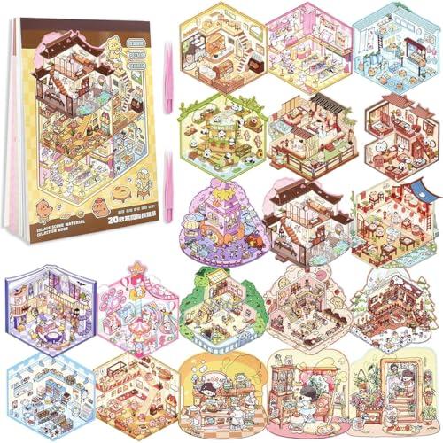 20 Set Adesivi Di Scena, Stickers, Adesivi 3D Adorabili Adesivi 3D Stress Sollievo Con Plastica Una Pinzetta,3D Sticker Kit Di Adesivi Per Casa In Miniatura Per Adulti, Bambini