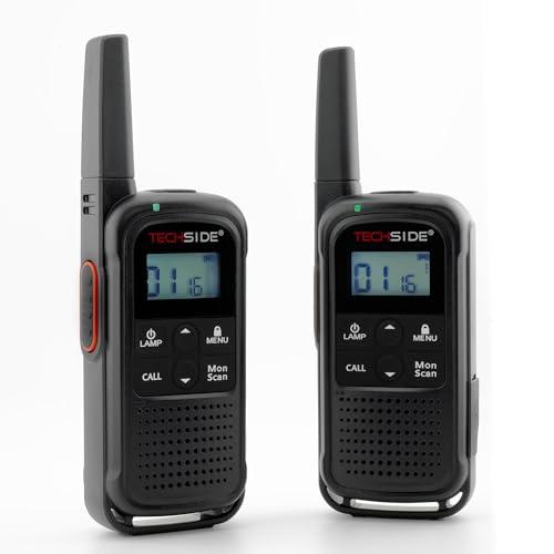 TechSide TS-T3 Go Ricetrasmittente PMR446, 16 Canali, Portata 10 km, Ricarica USB-C, con Torcia LED, 2 Pezzi