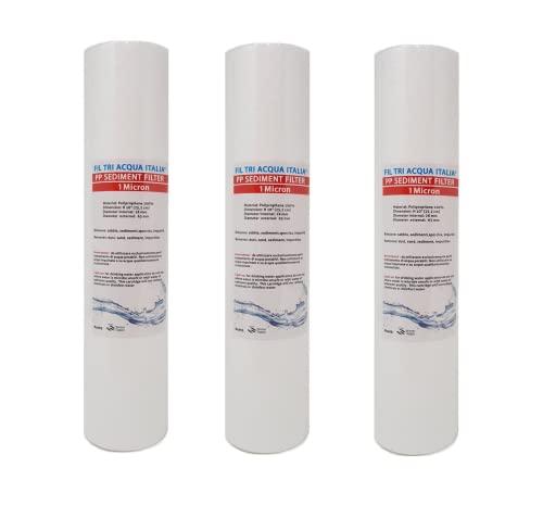 CARTUCCIA FILTRO ACQUA POLIPROPILENE A SEDIMENTI 10 POLLICI MICRON 1 PER OSMOSI INVERSA DEPURATORE ACQUA SET 3 PEZZI