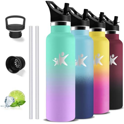 Borraccia Termica, Borraccie 1 litro, Senza BPA, Borraccie con Cannuccia, Senza Perdite, Bottiglia Acciaio Inox, Bottiglia Sportiva, Acciaio Inossidabile 18/8, per Campeggio, Trekking, Escursionismo