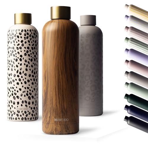 MAMEIDO Borraccia termica 1 litro, Borracce termiche anti-perdita, thermo bottle acciaio inox senza BPA, bottiglia termica (Oak Wood Gold)