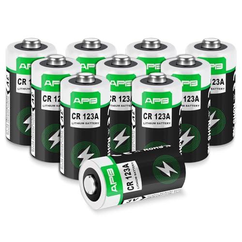 Batteria CR123A, 10 Pile CR123a 3V Litio Lunga Durata Batterie CR123 per Dispositivi Leggeri con Elevato Fabbisogno Energetico, Torce, Rilevatori di Fumo, Sistemi di Allarme, Proiettori, Telecamere