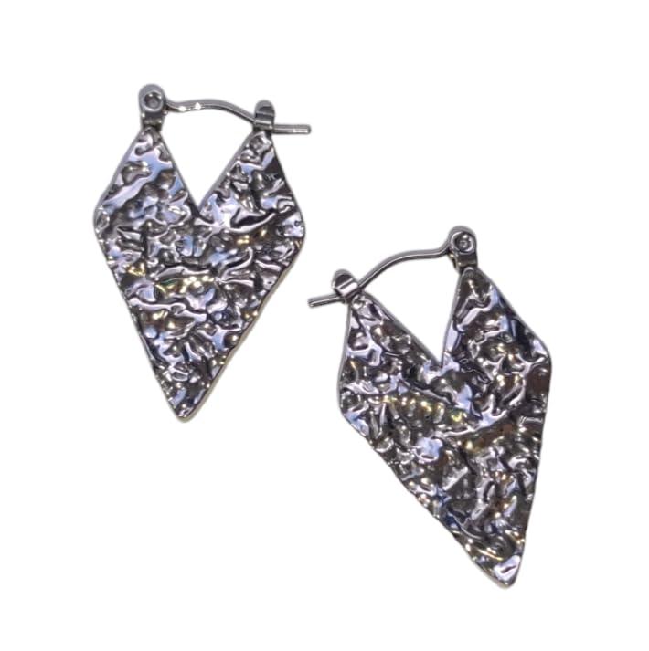 Orecchini Geometrici Acciaio Martellato Idea Originale per Regalo Natale Compleanno Festa Della Mamma,Fatto a Mano, Gioielli Donna Rombo (Argentato)