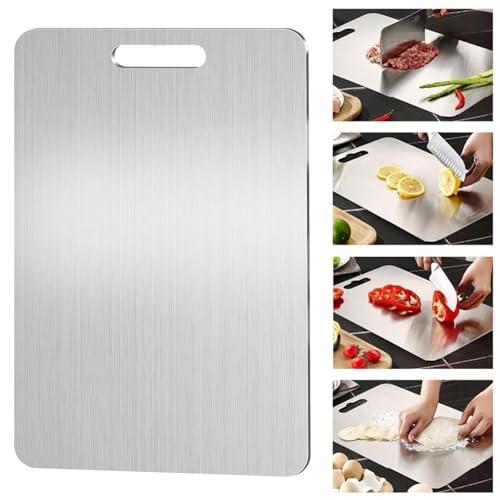 Pavlleen Tagliere in titanio, in acciaio inox, per alimenti su entrambi i lati, acciaio inox S304, senza BPA, per carne, pane, verdura, taglio di frutta (39 x 28 cm)