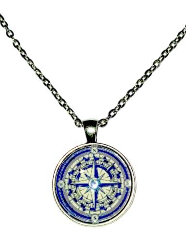 Collana Rosa dei Venti con Ciondolo, Idea Originale per Uomo, Festa del Papà, Compleanno Regalo Natale, fatto a Mano, Gioielli Donna (Blu)