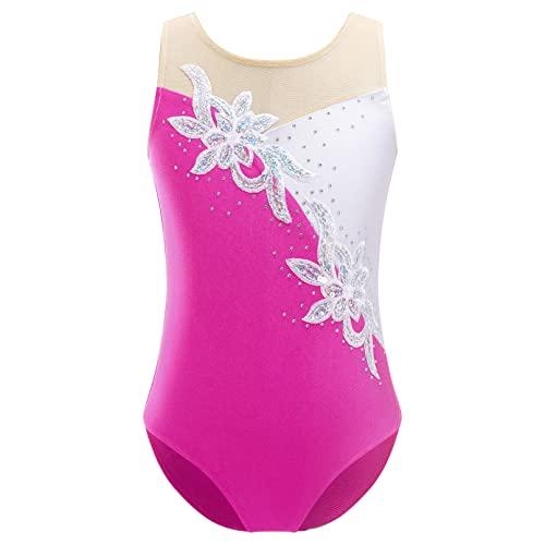 TiaoBug Body da Ginnastica Artistica Bambina Body da Balletto Metallico Lucido Leotard Jumpsuit Bodysuit da Ballo Latino Americano Ballerina Abito da Ballo Costumi di Danza Rosa 7-8 anni