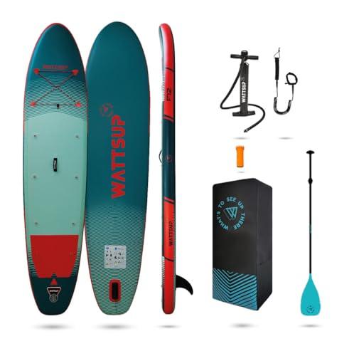Wattsup - SUP Stand Up Paddle gonfiabile F12 12' - 366x84x15 cm Dropstitch - Pacchetto completo: Pagaia, Leash, Pompa, Borsa da trasporto - Fino a 150 kg - Blu