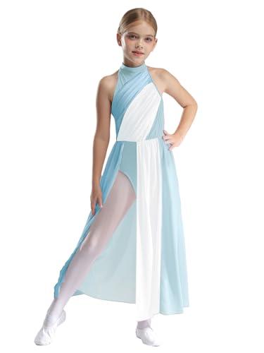 Freebily Vestito da Balletto Bambina Ballo Lirico Contemporaneo Body Danza Classica Ballerina Moderna Abito da Pattinaggio Artistico Costume da Ballo Latino Dancewear Azzurro 13-14 Anni