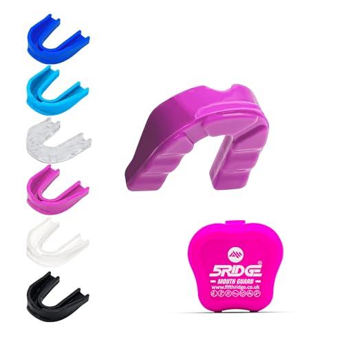 Paradenti sportivo slim fit con custodia, paradenti per protezione durante gli sport di contatto, resistente, per boxe, MMA, judo, karate, rugby, hockey, calcio (Rosa, Youth under 10)