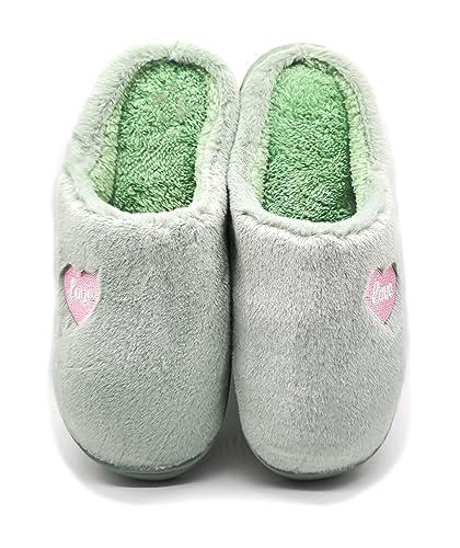 P&L ITALY COLLECTION Pantofole Donna Invernali Ciabatte Pelose Calde Ciabatte Invernali Ragazza da Casa Comode antiscivolo 220 (Green Love, numeric_3839)