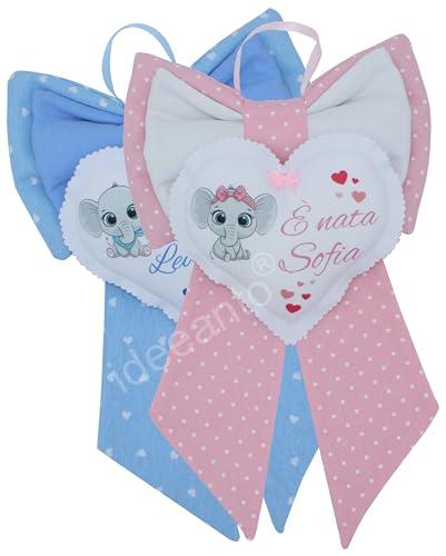 Fiocco Nascita Personalizzato con Nome e Frase, Fatto a Mano in Italia, 30 cm x 50 cm, per Bambino/Bambina