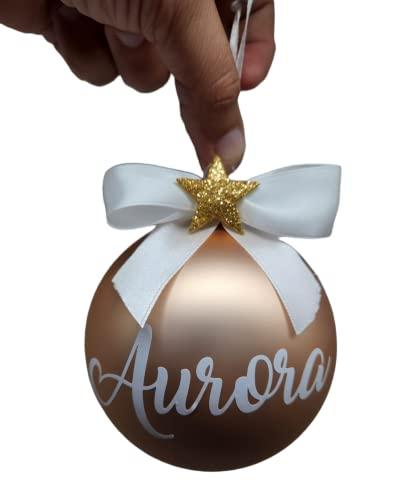 Palla per Albero Di Natale IN VETRO Rosa Gold Satinata 10CM Personalizzata pallina con Nome o Scritta DECORAZIONE NATALIZIA