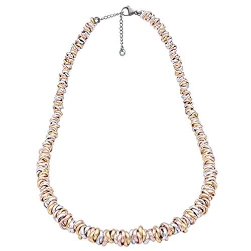 ParticolarModa Collana nodini intrecciati regolabile per donna in alluminio e acciaio spessore 6 mm (45 cm + 5 cm di catenella regolazione, Argentato/Dorato/Rosa)